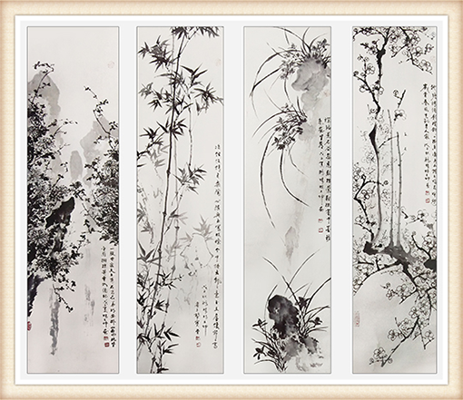 林大坤作品《梅兰竹菊》尺寸：四条屏 价格：每平尺11000元.png