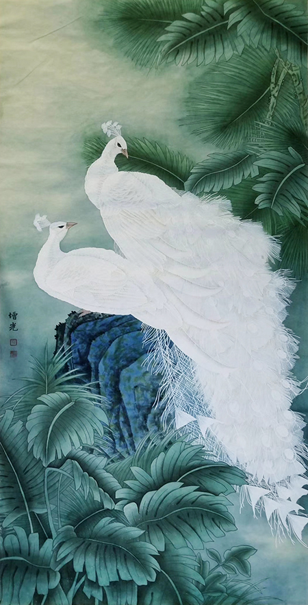 吕增光作品 鸟中之王孔雀《雨林之春》尺寸：86×173cm.jpg