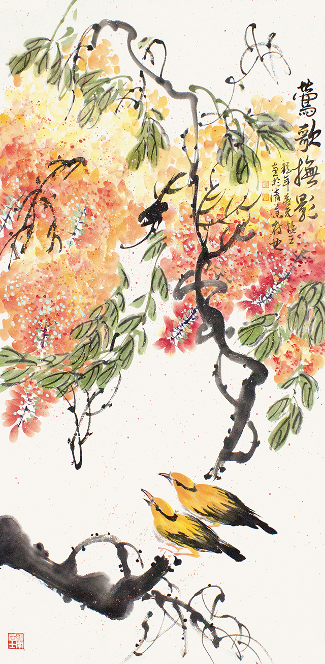 《莺歌抚影》50X100cm  中国花鸟 2024.jpg