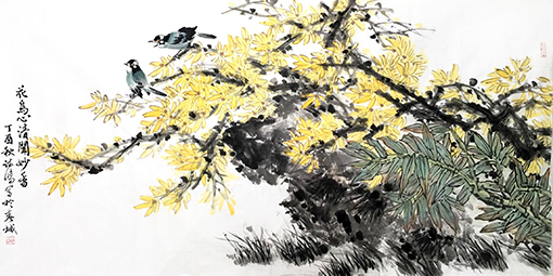 1547776938135984.jpg 李诗鸿作品《花鸟清心闻妙香》规格:138cmx69cm.jpg