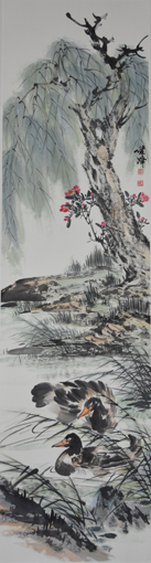 《柳塘嬉戏》2018年作 180cmx48cm.jpg