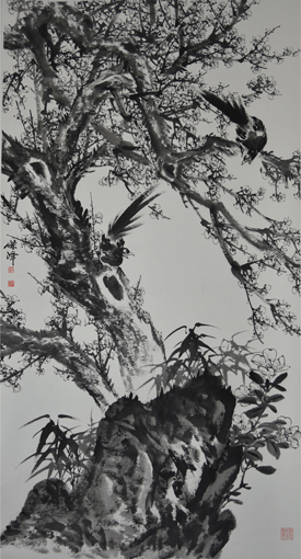 《梅石双喜图》2018年作180cmx96cm.jpg
