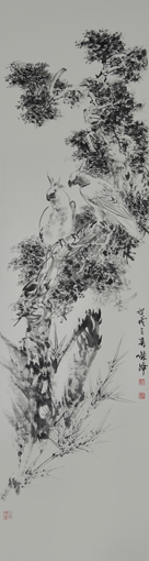 《翠柏双禽》2018年作180cmx48cm.jpg