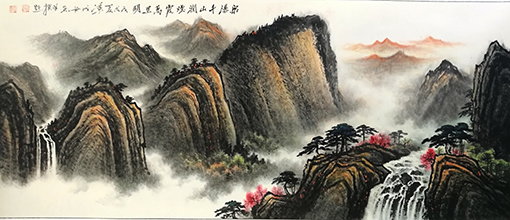 泉瀑千山润  云霞万里明   70x180cm.jpg