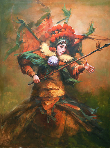 1547862200888993.jpg 赵新颖作品 《穆桂英挂帅》系列一规格 120㎝x90㎝材质 麻布油彩.jpg