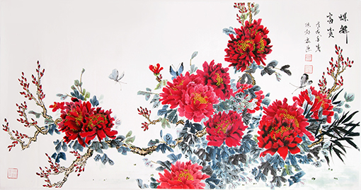 1547867762111688.jpg 陈朝晖作品《蝶舞富贵》规格:137cmx68cm(2018年作).jpg