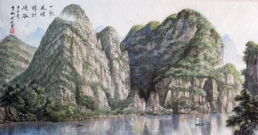 《一帆风顺畅行峡谷》  规格：138x69从m  价格：15000元一幅.jpg