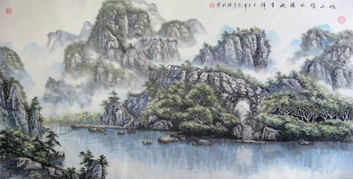 《依山傍水福地生辉》 规格：180x97cm  价格：25000元一幅.jpg