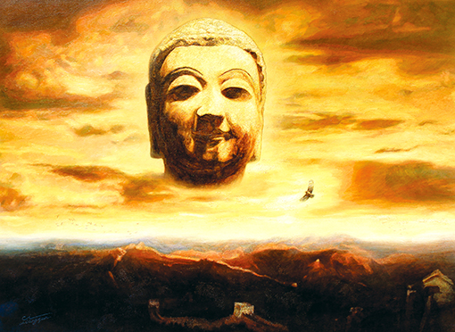 慈向群作品《慈光虹霞》布面油画  规格：150cmx110cm  价格：每平尺80000元.jpg