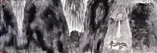 水墨禅画《山腰有座弥陀寺》  规格：180x60cm  价格：24000元一幅.jpg