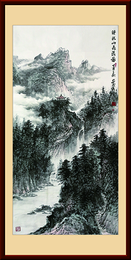 《清源山飞瀑图》规格：画心8平尺(1200X600)mm 价格：每平尺20000元.jpg