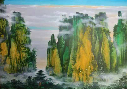 早期山雾系列经典作品《飞猿岭上猿声》规格：145×100cm  价格：整幅40万.JPG