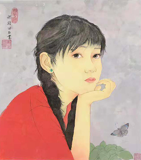 工笔人物《秋语》规格：50x50cm 价格：2000元一幅.jpg