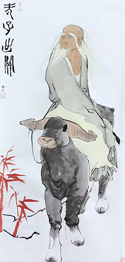 写意人物《老子出关》 规格：45X90cm 价格：300元一幅.jpg