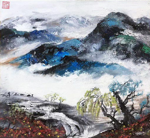油画山水《仙境 》 规格：45x45cm 价格：500元一幅.jpg