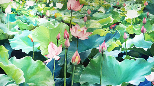 原创油画《小荷》 规格：3x1.5m 价格：200000元一幅.jpg