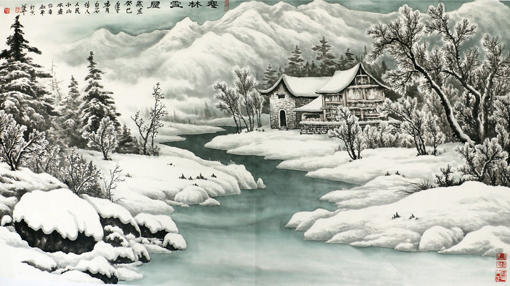 《寒林雪屋》规格：183x97cm 价格：每平尺60000元.jpg