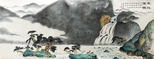 陈其旋作品《东江源头》巨幅山水画，是江西安远三百山。是供应香港七百多万同胞饮用水源头。香港市民称为生命之水。425CmX169Cm.jpg