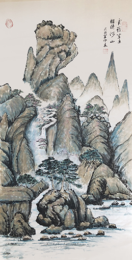 杨书英作《云岭耸立、锦绣河山》规格：134cmx68cm.JPG