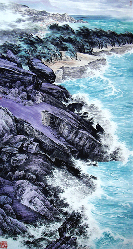《潮来潮往》规格：98x180cm 2006年创作 总政收藏.png