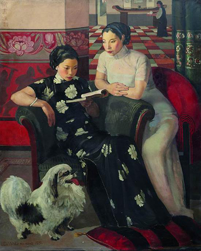 常书鸿，《客厅中的姐妹》，布面油彩，164x130厘米，1936年，龙美术馆.jpg