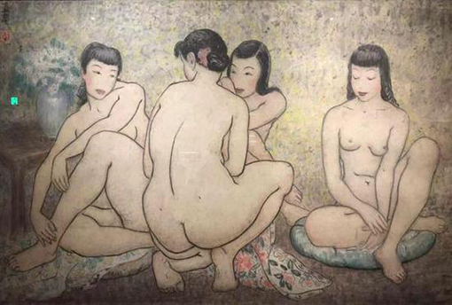 潘玉良，《浴后四美姿》，纸本墨彩，80×130厘米，1955年，私人收藏.jpg
