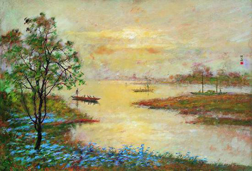 颜文樑，《鸦舟》，1982，木板油彩， 51×74cm，龙美术馆.jpg