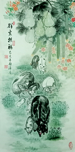 吴万福作品《群亥拱福》规格：136X69cm.jpg