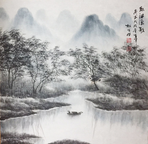 莫松生作品《秋江渔歌2》规格：68x68cm.jpg