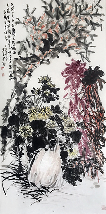 道金平作品《花开不并百花丛》68x138cm,2018年。.jpg