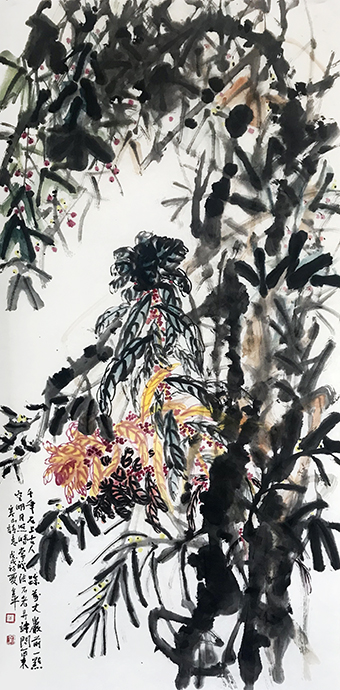 道金平作品216《千年石上古人踪》68x138cm,2018年。 .jpg