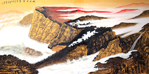 章庭钰作品《峨眉金顶晨秀》规格：136cmx68cm.jpg