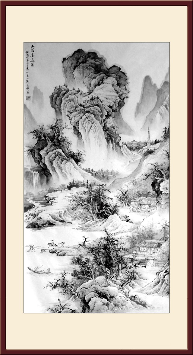 杨天佑作品-仿明代李在《山庄高逸图》2017年创-尺寸：98cmx180cm--价格：每平尺15000元.jpg