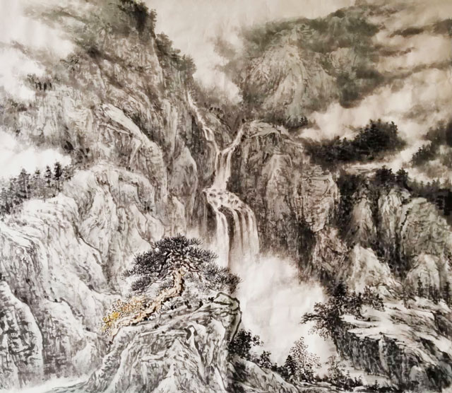 田传营作品《云绕山泉秀》规格：120x120cm.jpg