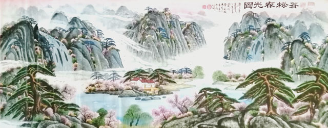 周乃山作品《苍松春光图》规格：180cmX70cm.jpg