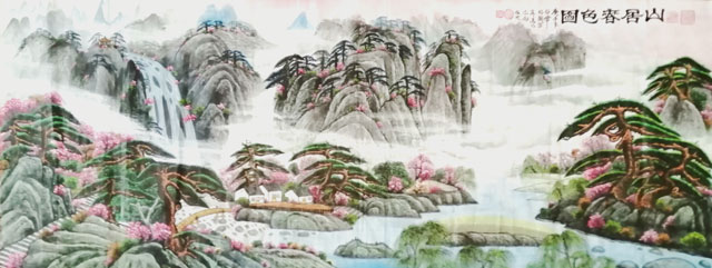 周乃山作品《山居春色图》规格：180cmX70cm.jpg