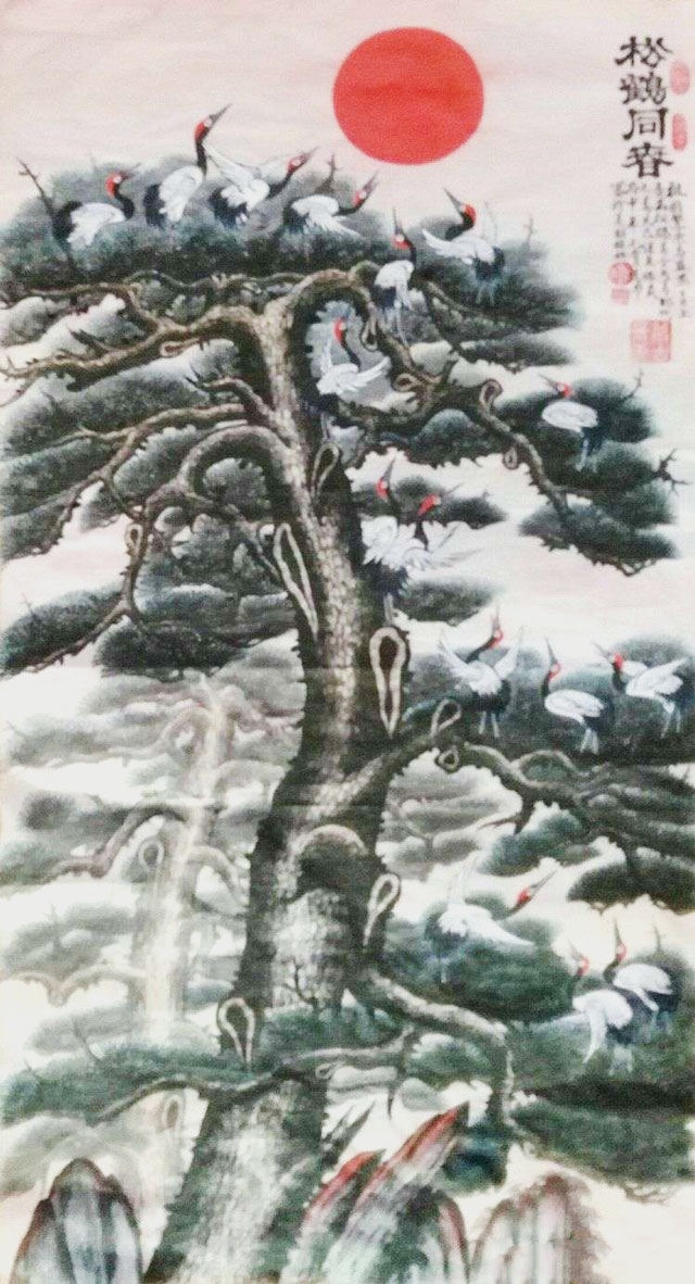 周乃山作品《松鹤同春》规格：138cmx70cm.jpg