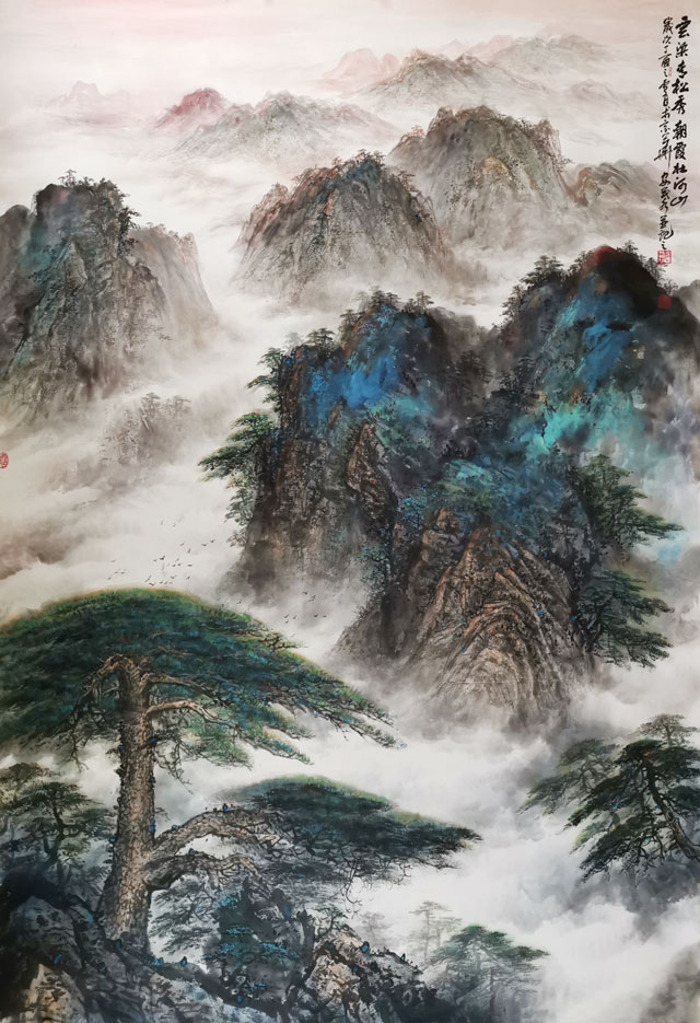 安茂水作品《云染青松秀，朝霞壮河山》.jpg