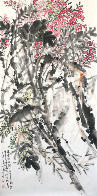 道金平作品《春雷惊雨润千山》规格：138cmx68cm.gif