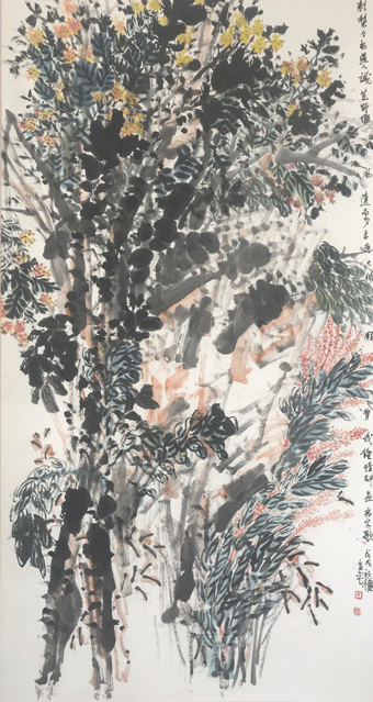 道金平作品《刺梨今初遇人识》规格：180cmx97cm.gif