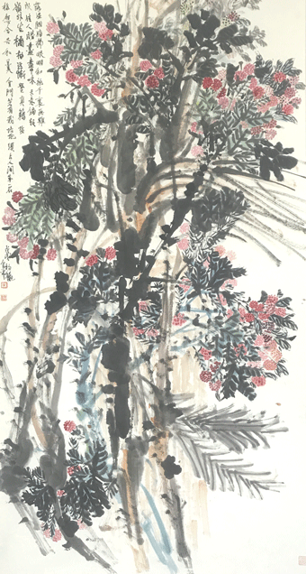 道金平作品《红袍千裹画难成》规格：180cmx97cm.gif