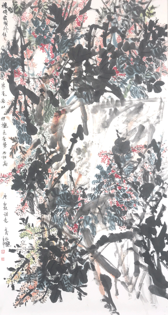 道金平作品《楼倚霜树外》规格：180cmx97cm.gif