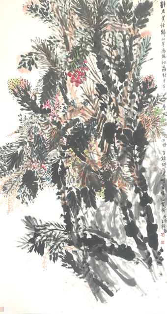道金平作品《为忆松萝对月宫》规格：180cmx97cm.gif