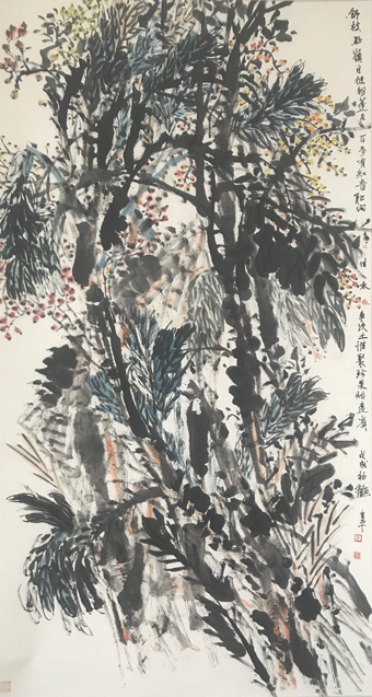 道金平作品《惟聚珍果贻远宾》规格：180cmx97cm.gif
