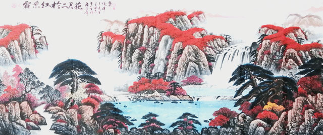 周乃山作品《霜叶红于二月花》规格：240cmx98cm.jpg