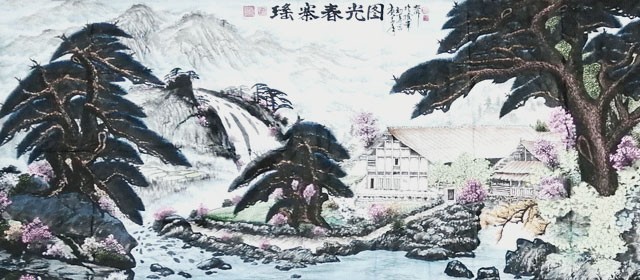 周乃山作品《瑶寨春光图》规格：240cmx98cm.jpg