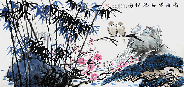 《鸣春赏梅听松涛》.jpg