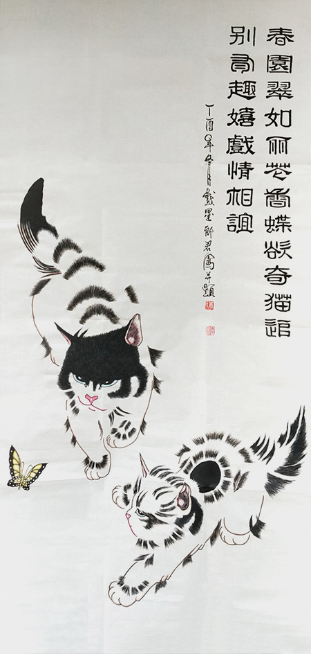 《双猫戏蝶》规格：138cmx70cm.JPG