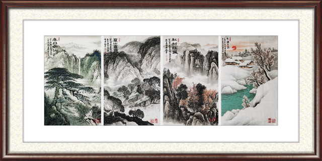 李叔平作品《冬韵日出》《楸树红叶》《夏山富贵》《春日泰山》.jpg