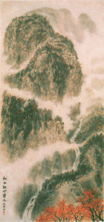 秋山红叶碧水 60×30cm